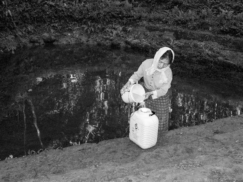 Varied drinking water sources in India - In North-East India, spring water is collected in small tanks at the base of hills by constructing an embankment. This water is then taken for drinking and other domestic purposes – Mokokchung district, Nagaland